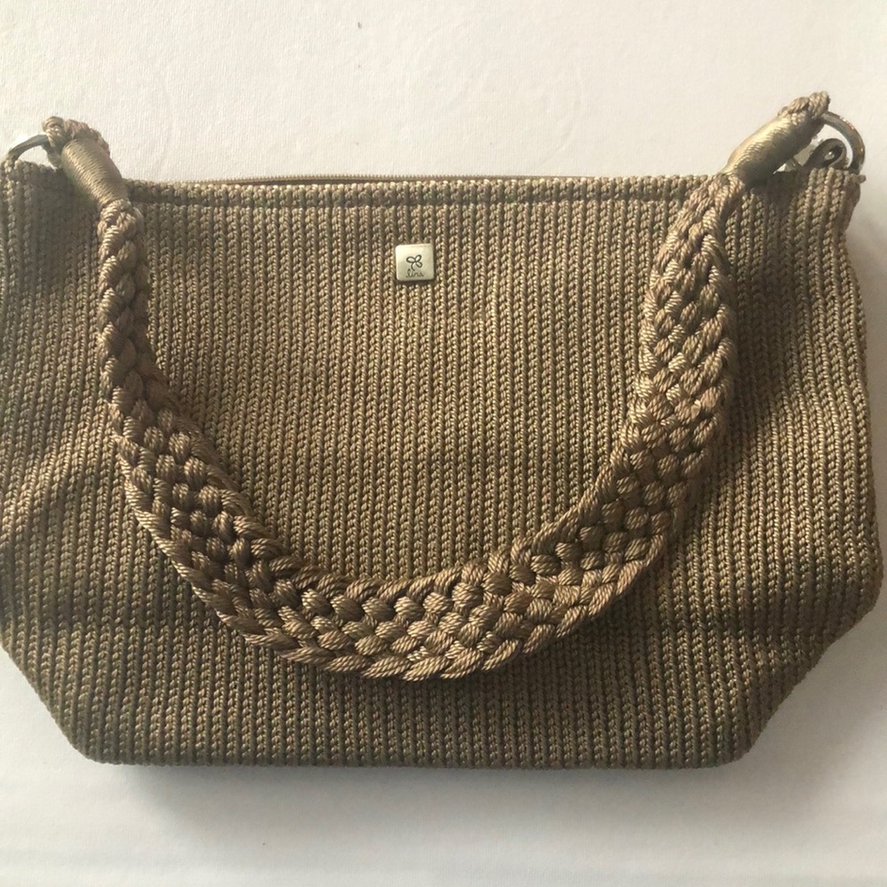 Lina Shoulder Crocheted Taupe Polyester Hobo Bag
